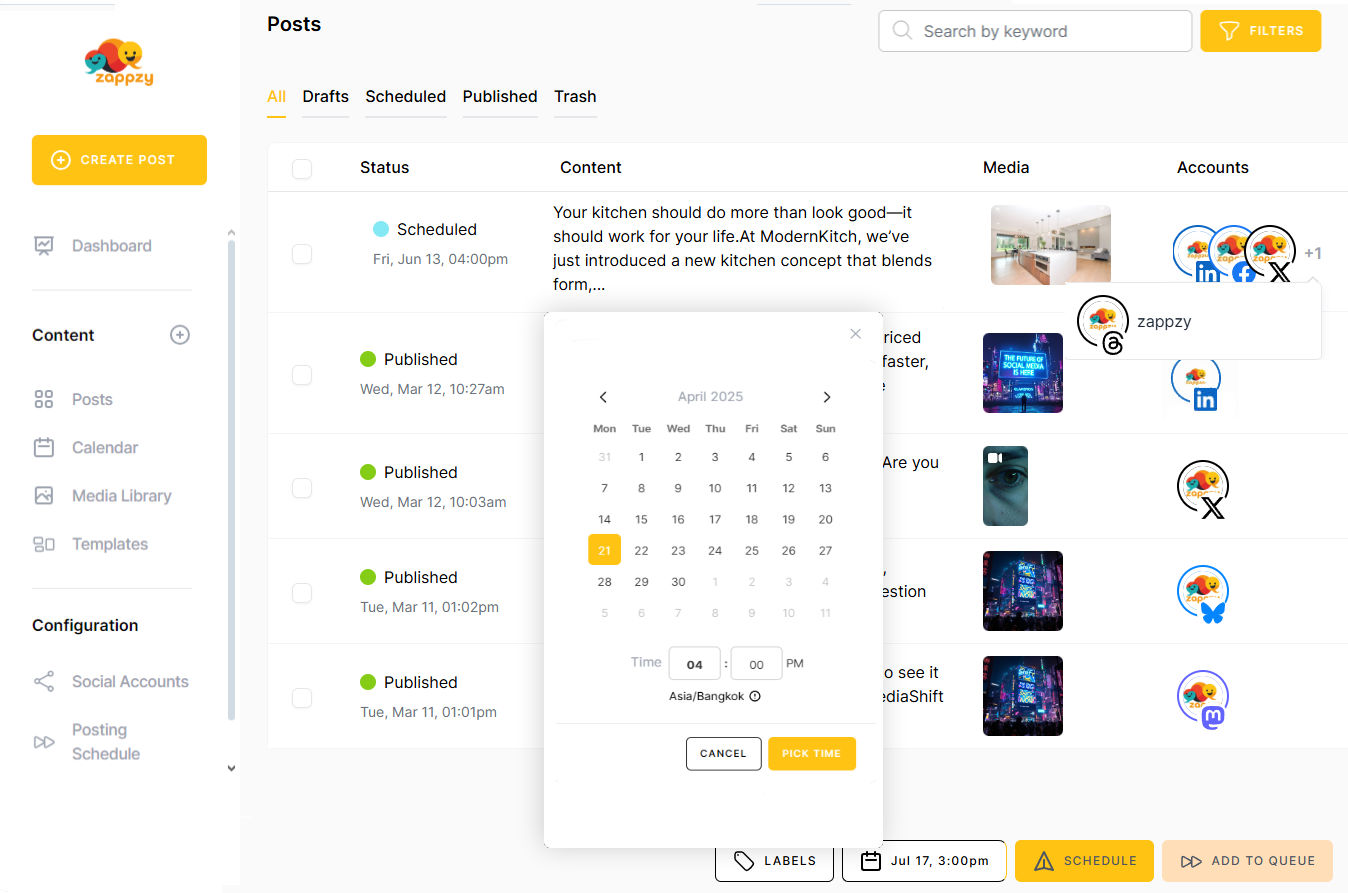 With zappzy, you organize your content, schedule your posts in minutes, and stay flexible.