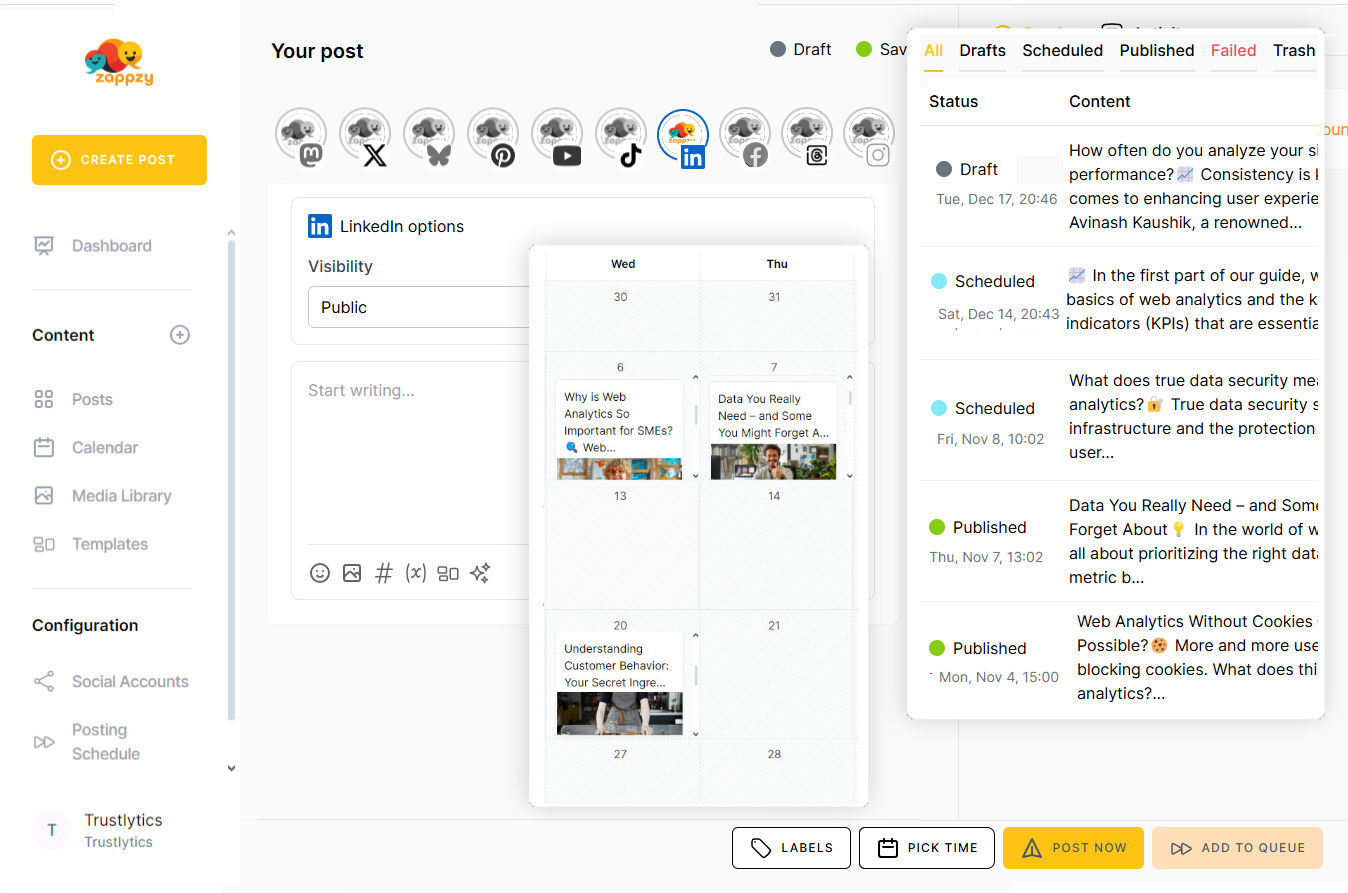 Keep your LinkedIn content structured and strategic with zappzy.