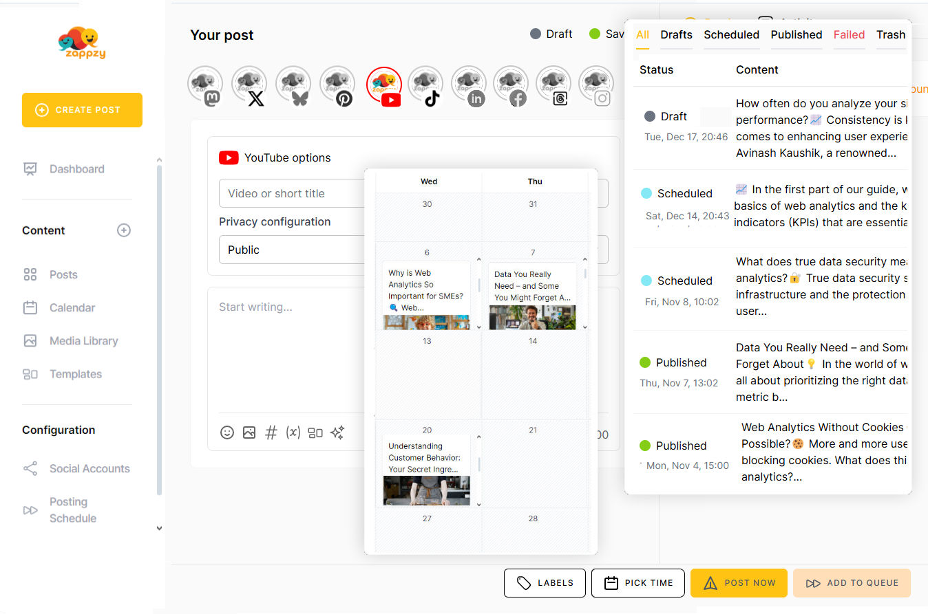 With zappzy, you can plan videos and track all your YouTube content from one powerful dashboard.